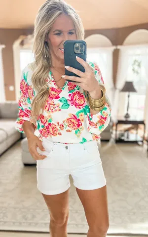Classic Floral Blouse With Balloon Sleeves - Final Sale
