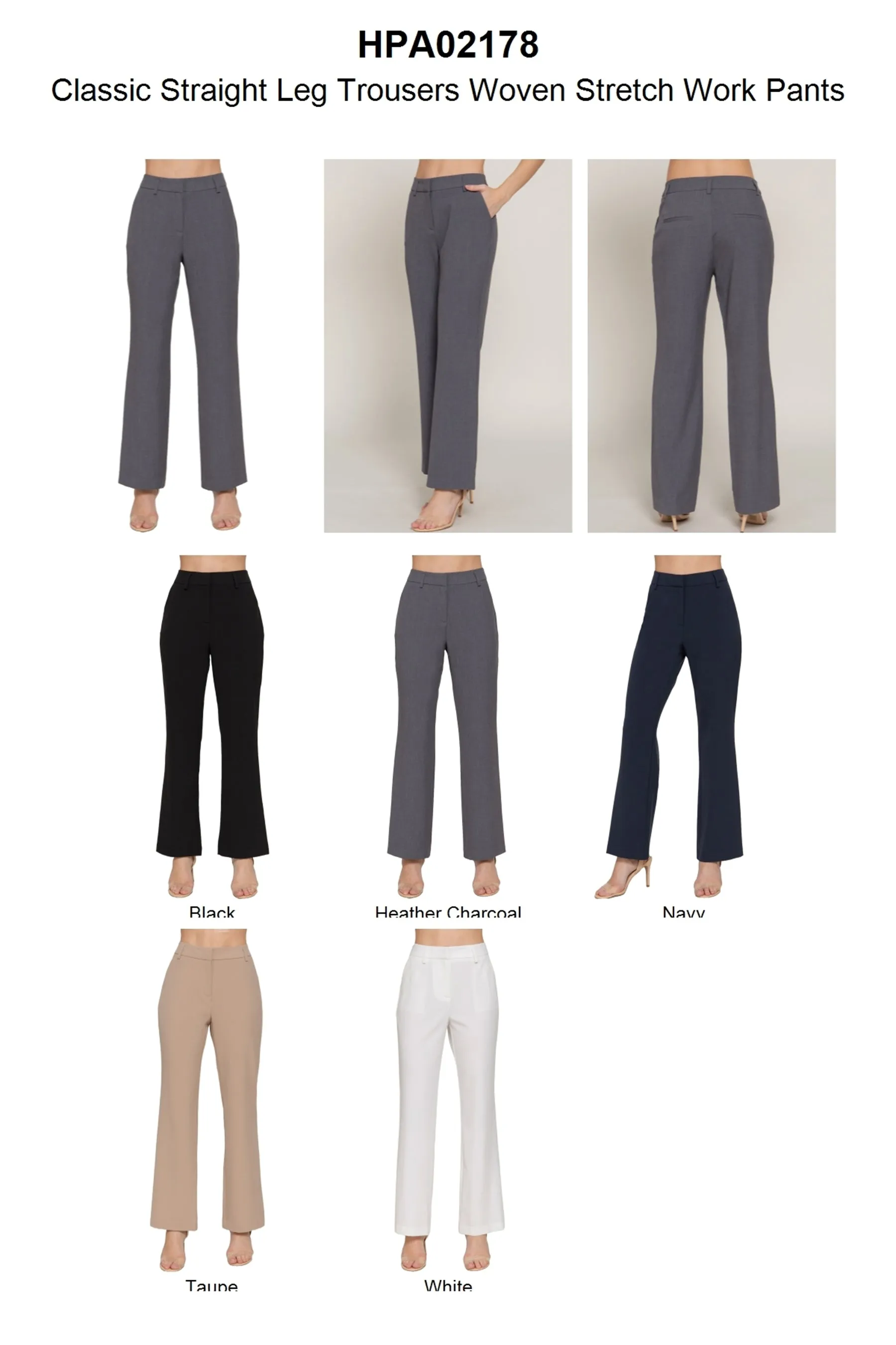 Classic Straight Leg Trousers Woven Stretch Work Pants ZP14316C28 $12.50EACH