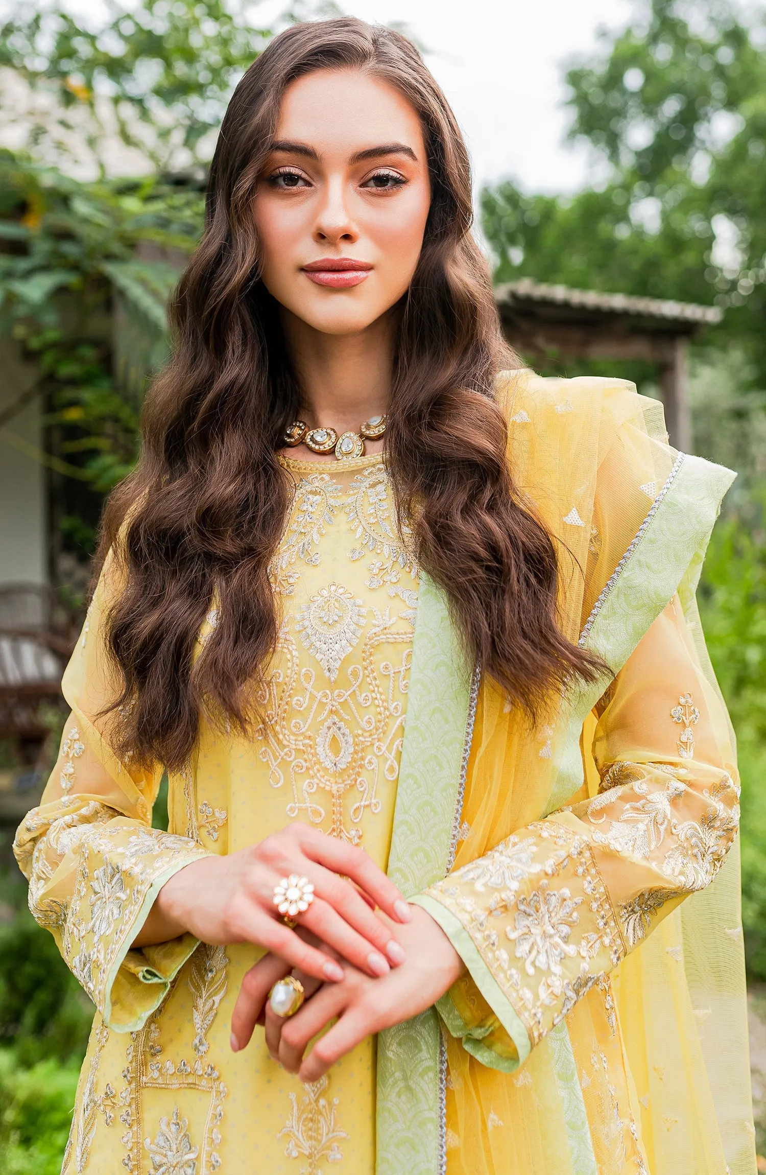 Classic Yellow Embroidered Pakistani Salwar Kameez in Plazo Style