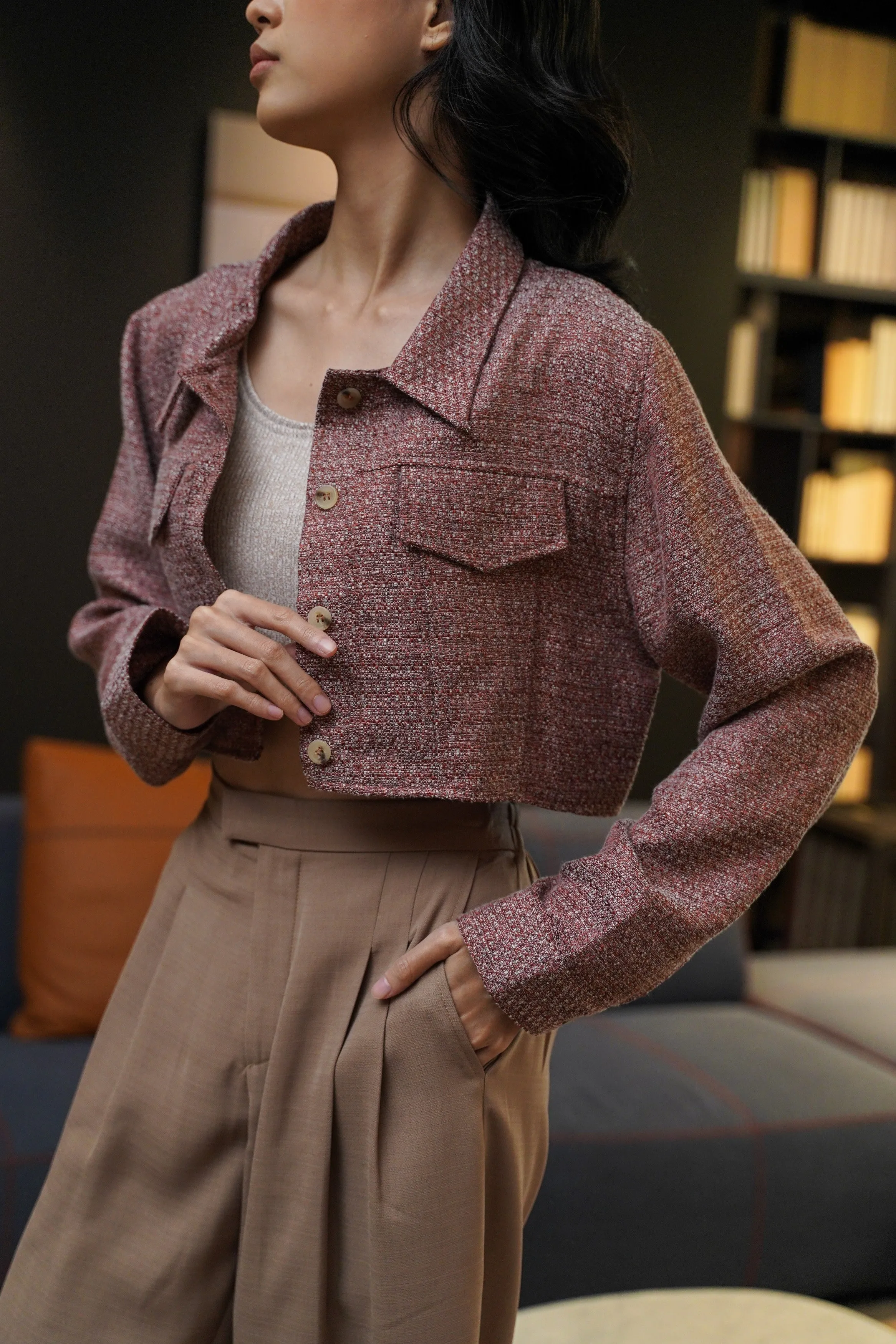 COCO CROPPED JACKET IN SUNSET RED