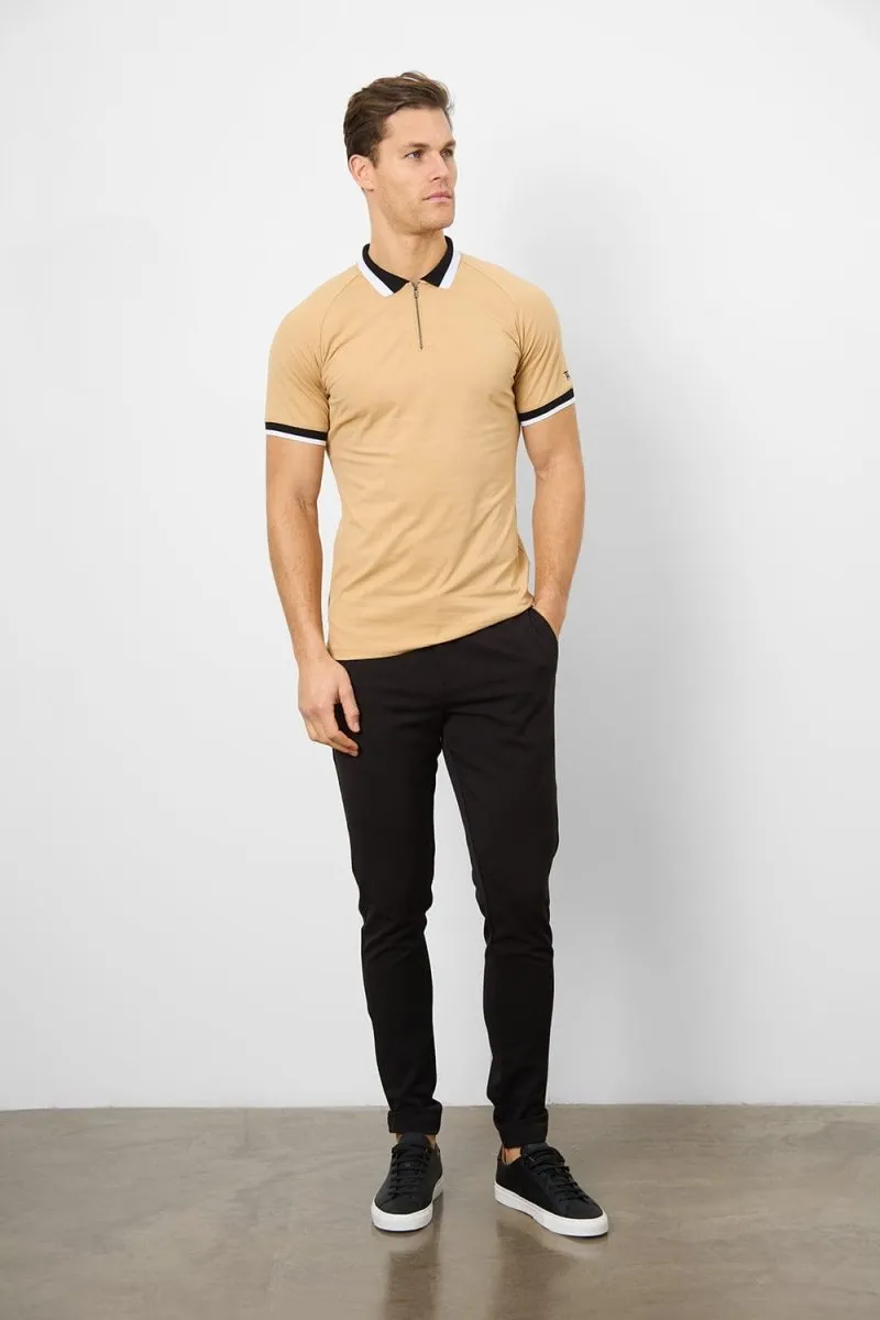 Contrast Collar Polo Shirt in Caramel