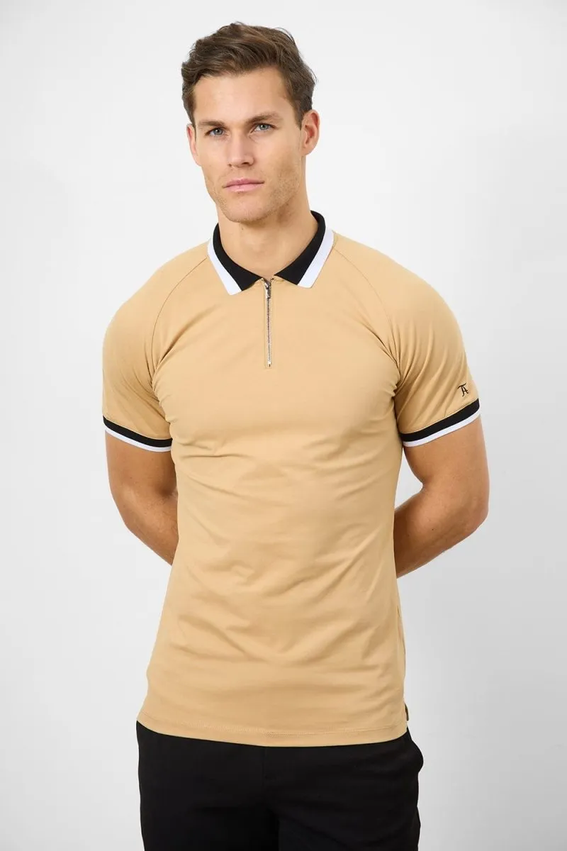 Contrast Collar Polo Shirt in Caramel