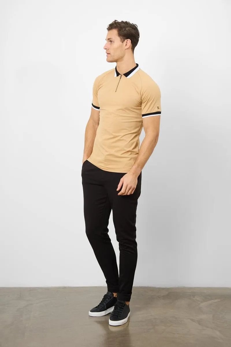 Contrast Collar Polo Shirt in Caramel