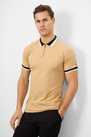 Contrast Collar Polo Shirt in Caramel