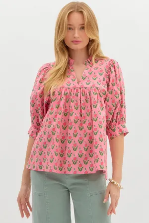 Coral & Pink Flower Blouse