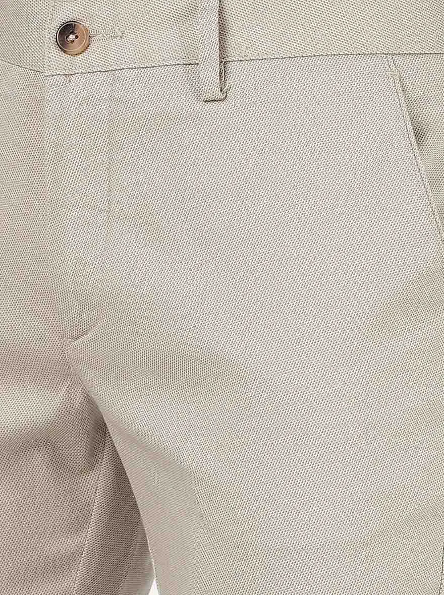 Cream Solid Super Slim Fit Casual Trouser | Greenfibre