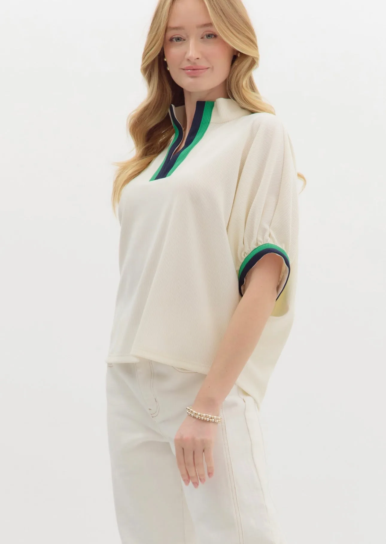 Cream Striped Knit Blouse