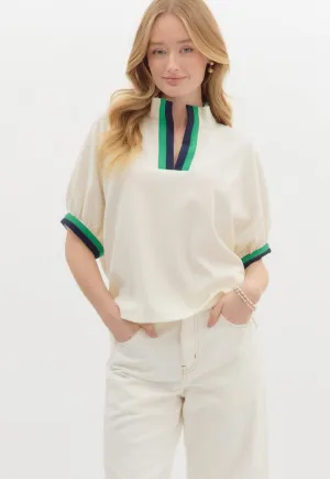 Cream Striped Knit Blouse