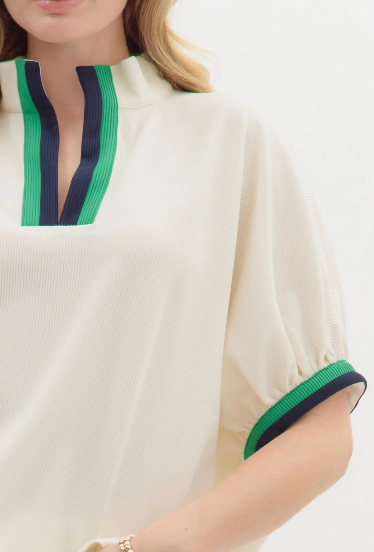 Cream Striped Knit Blouse