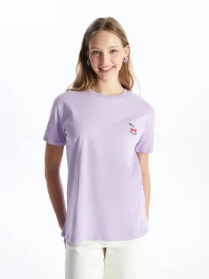 Crew Neck Embroidered Short Sleeve Women T-Shirt