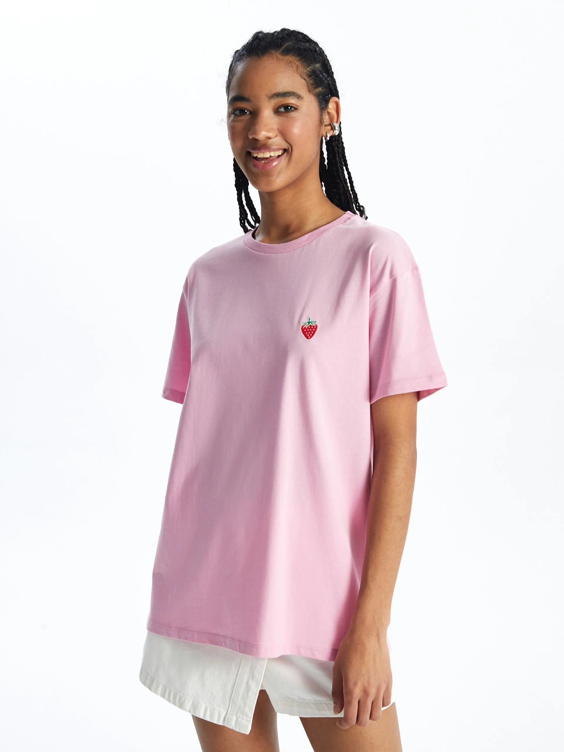 Crew Neck Embroidered Short Sleeve Women T-Shirt