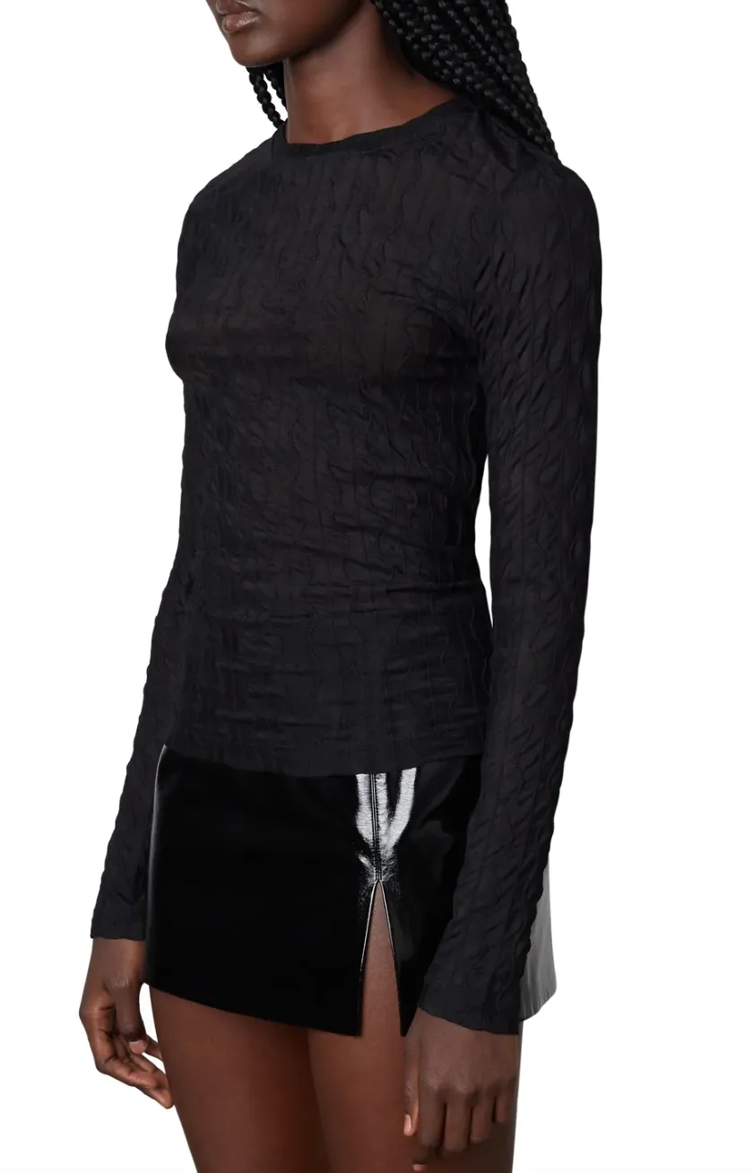 Crew Neck Mesh Long Sleeve Top