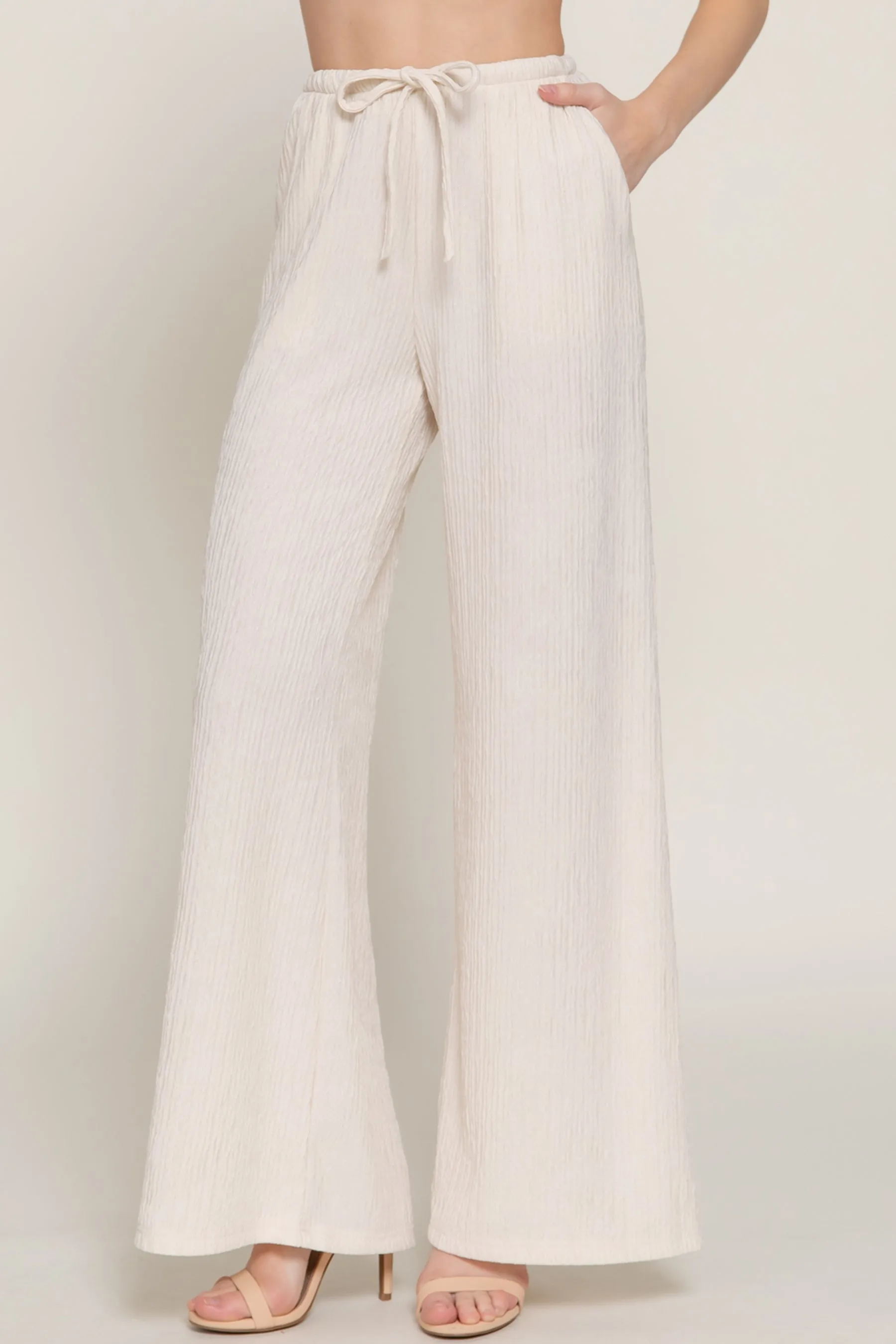 Crinkle Knit Long Pants with Drawstring Waist – Soft Stretch Wavy Texture ZP14469C28 $8EACH