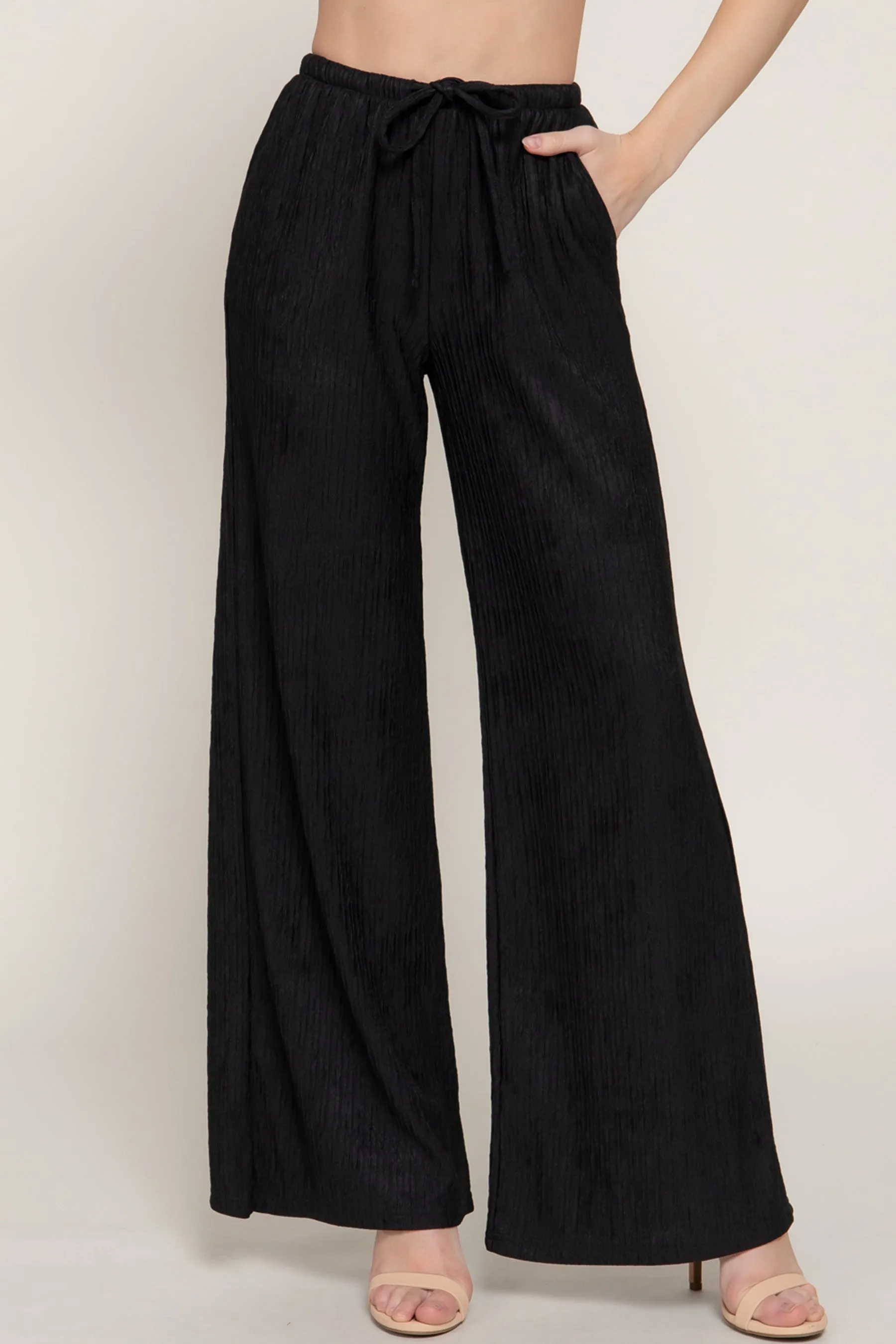 Crinkle Knit Long Pants with Drawstring Waist – Soft Stretch Wavy Texture ZP14469C28 $8EACH
