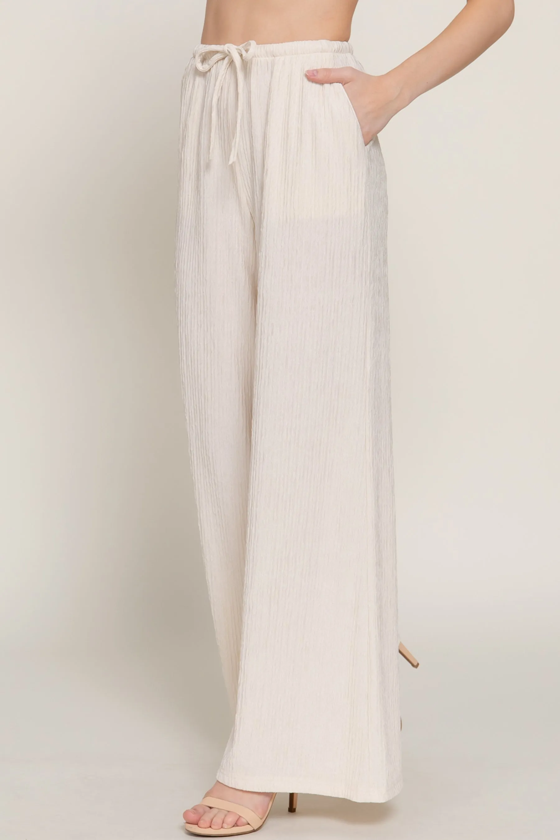 Crinkle Knit Long Pants with Drawstring Waist – Soft Stretch Wavy Texture ZP14469C28 $8EACH