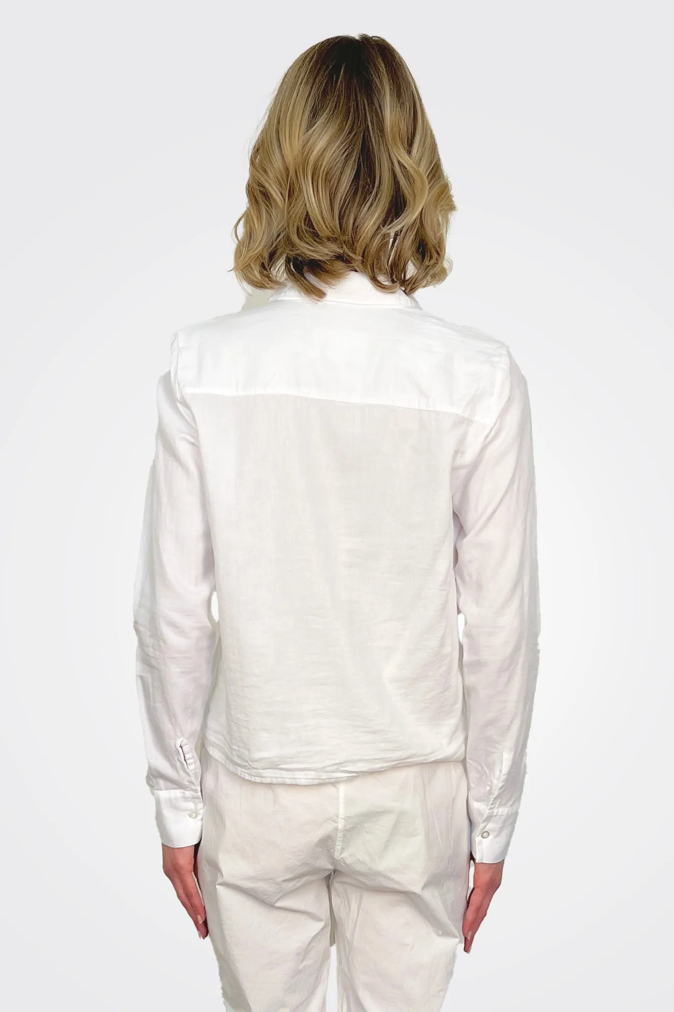 Cropped Button Down - White