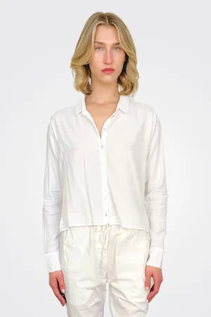 Cropped Button Down - White