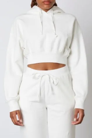 Cropped Drawstring Ribbed Band Hoodie