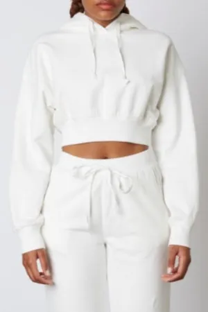 Cropped Drawstring Ribbed Band Hoodie