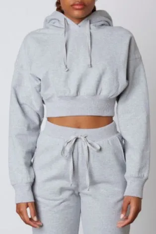 Cropped Drawstring Ribbed Band Hoodie