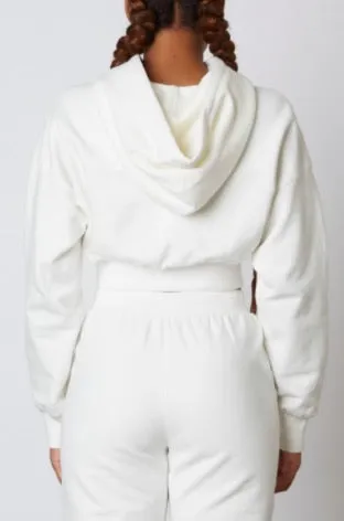Cropped Drawstring Ribbed Band Hoodie