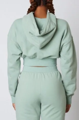 Cropped Drawstring Ribbed Band Hoodie