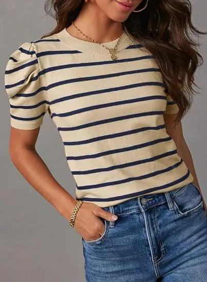 Cropped puff sleeve knit top -D123 | Inspanda