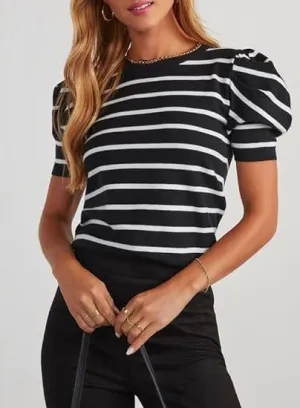 Cropped puff sleeve knit top -D123 | Inspanda