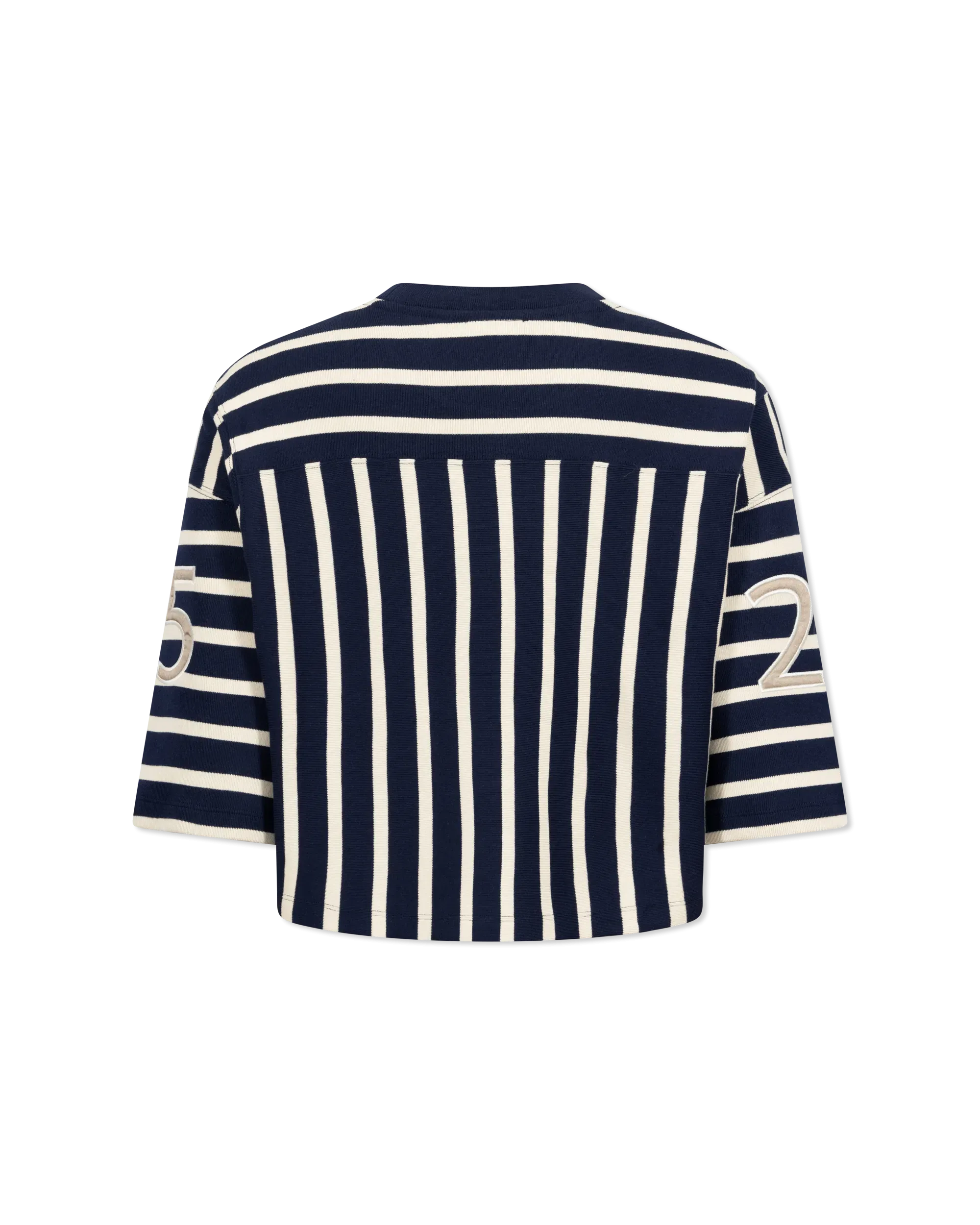 Cropped Striped Balmain Baseball T-Shirt