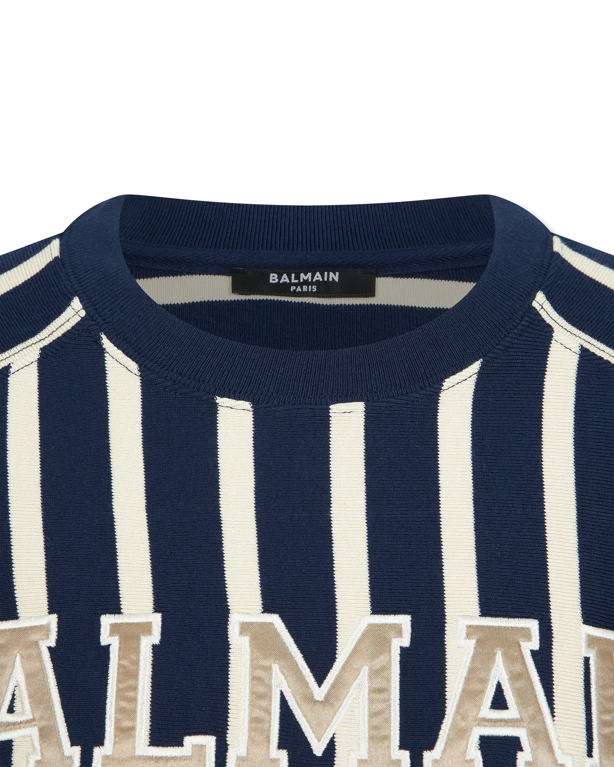 Cropped Striped Balmain Baseball T-Shirt