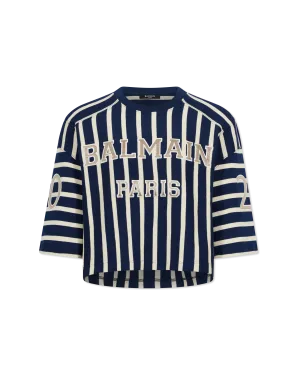 Cropped Striped Balmain Baseball T-Shirt