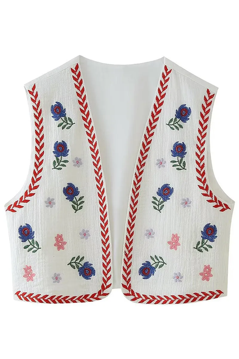 CS3364 Flowers Embroidery Vest Outerwear