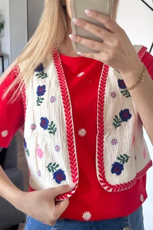 CS3364 Flowers Embroidery Vest Outerwear