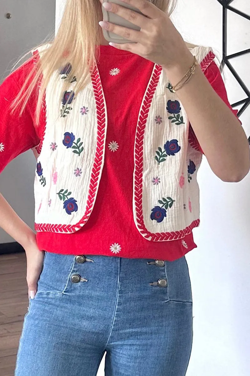 CS3364 Flowers Embroidery Vest Outerwear