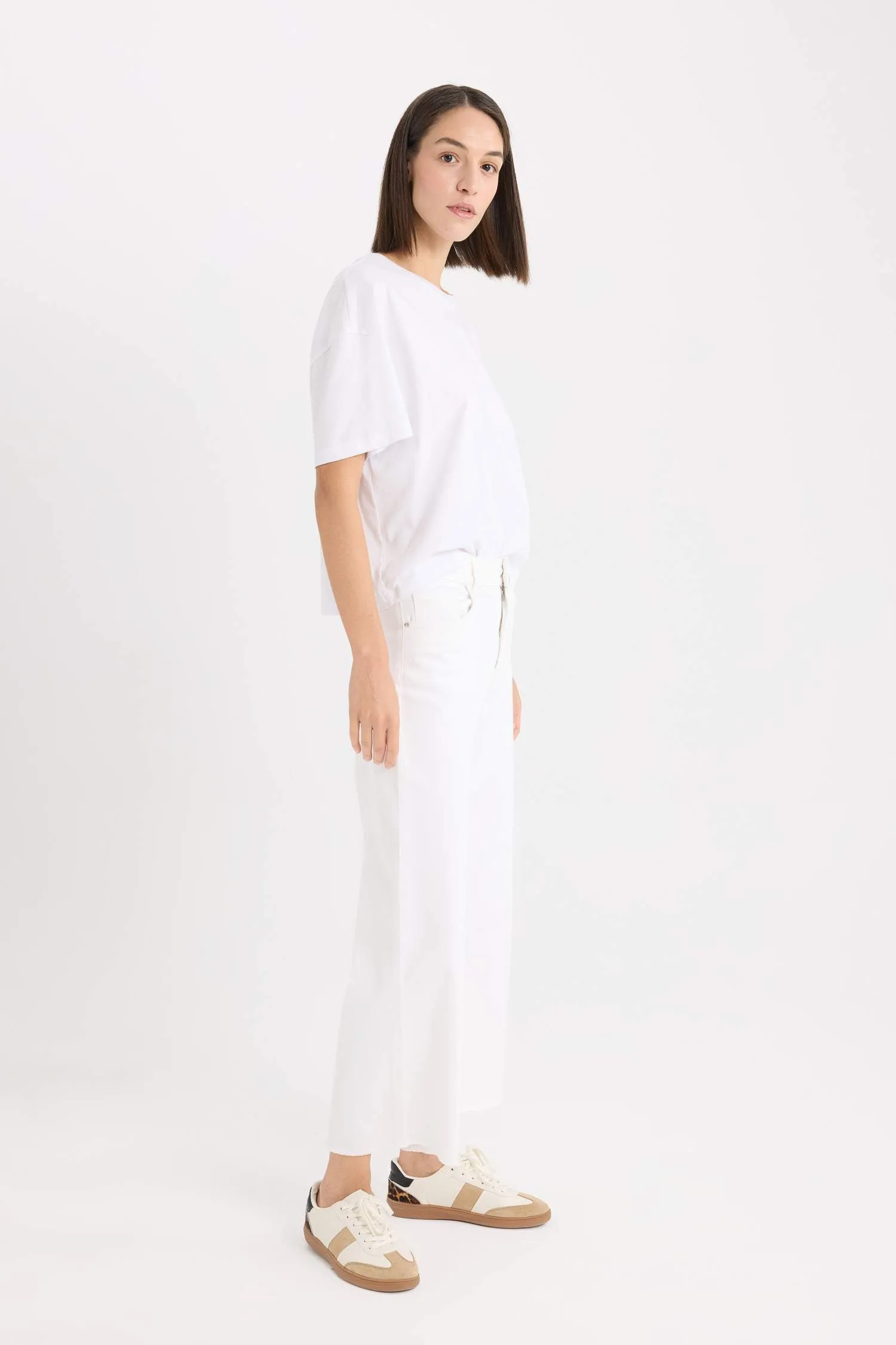 Culotte Fit Wide Leg Gabardine Trousers