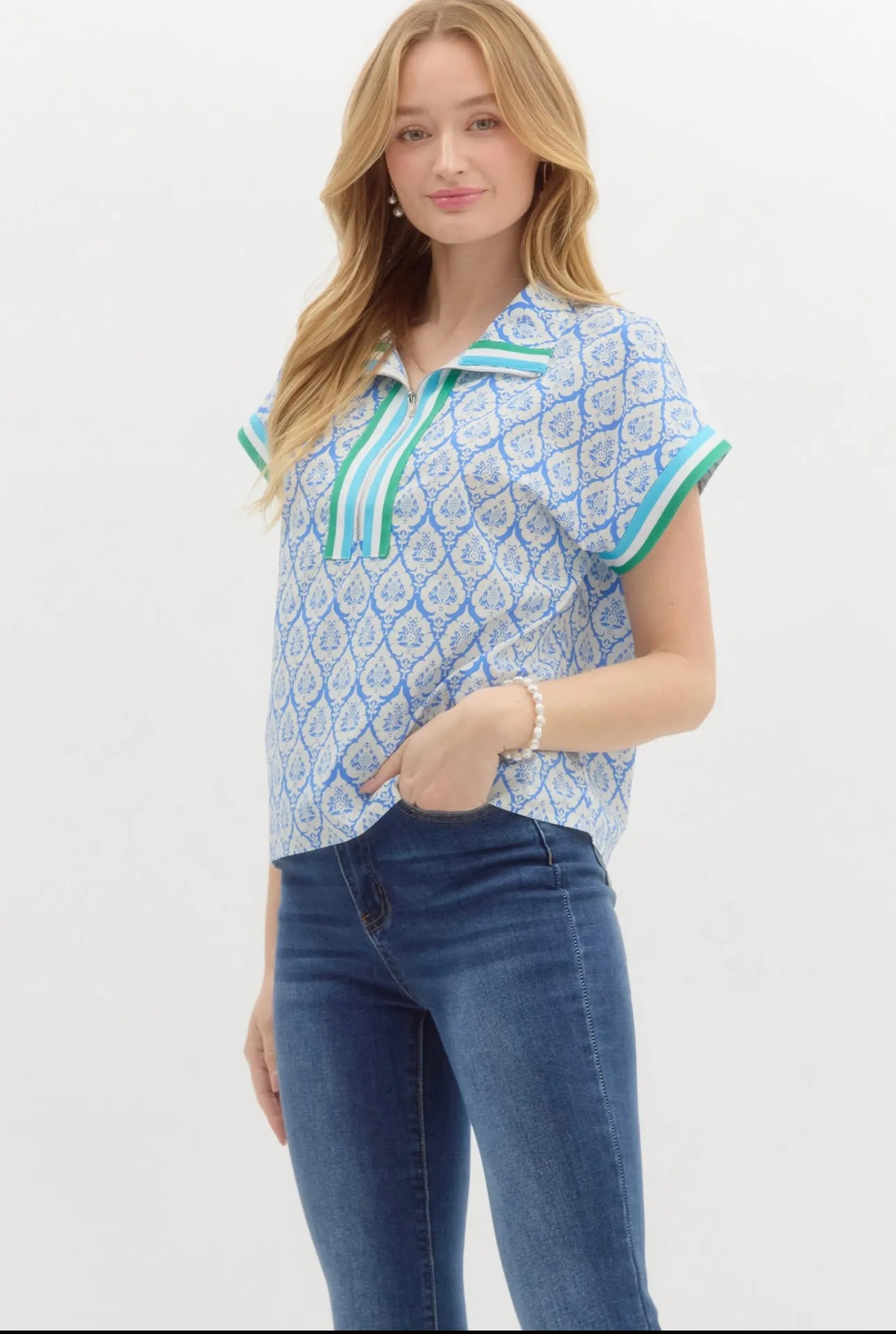 Damask Varsity Top