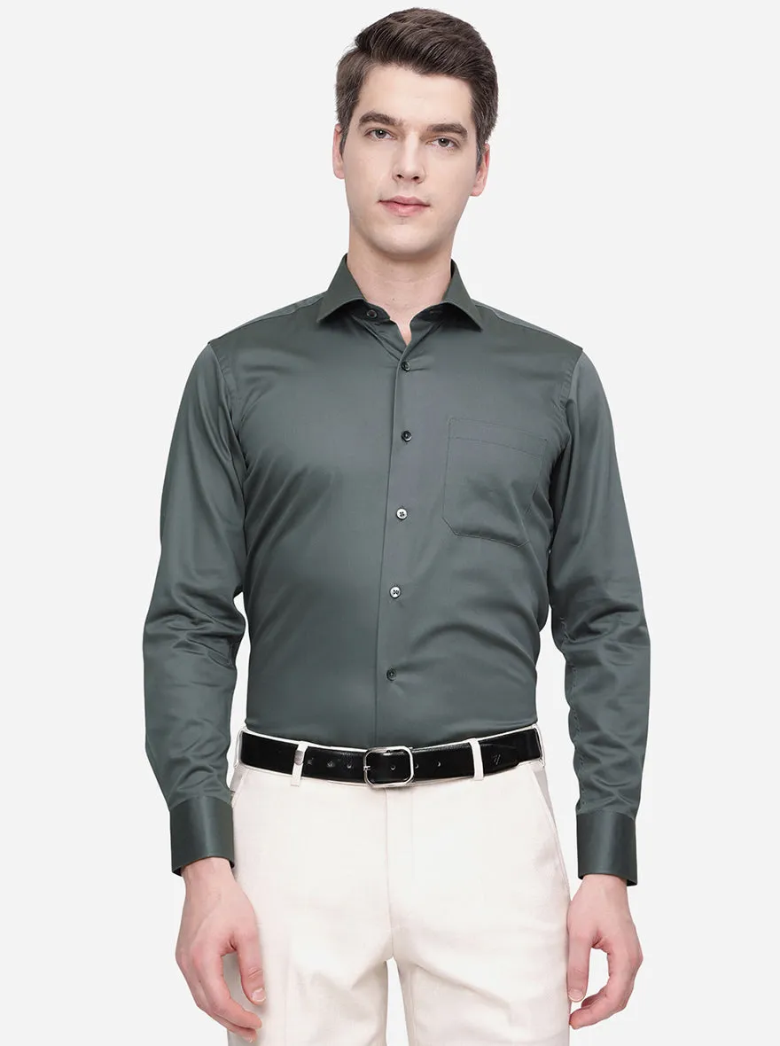 Dark Grey Solid Slim Fit Formal Shirt | Metal