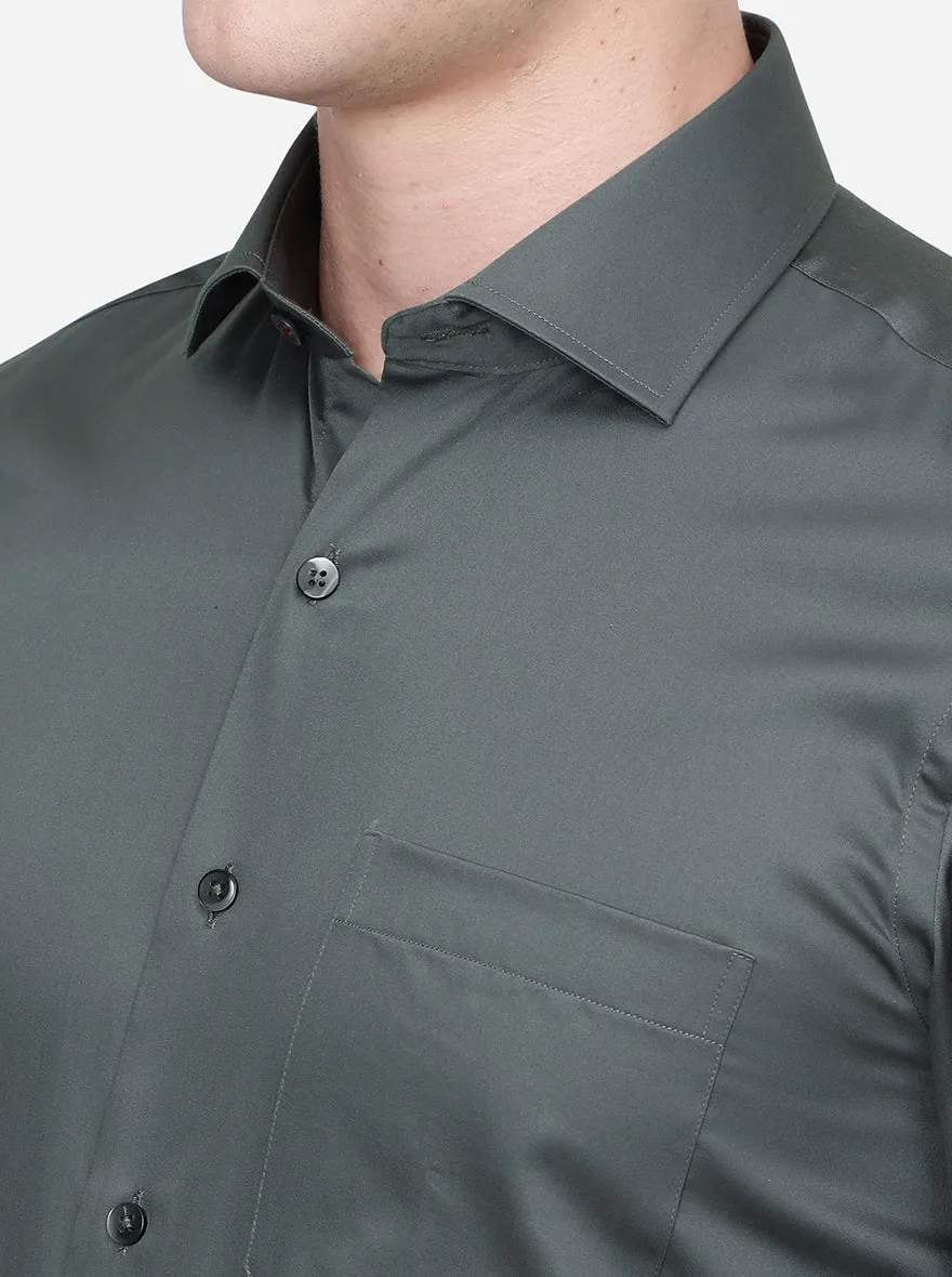 Dark Grey Solid Slim Fit Formal Shirt | Metal