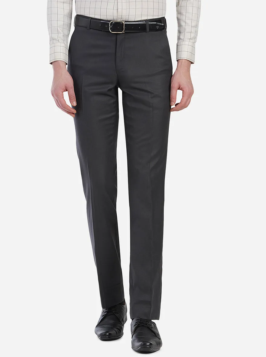 Dark Grey Solid Slim Fit Formal Trouser | Greenfibre