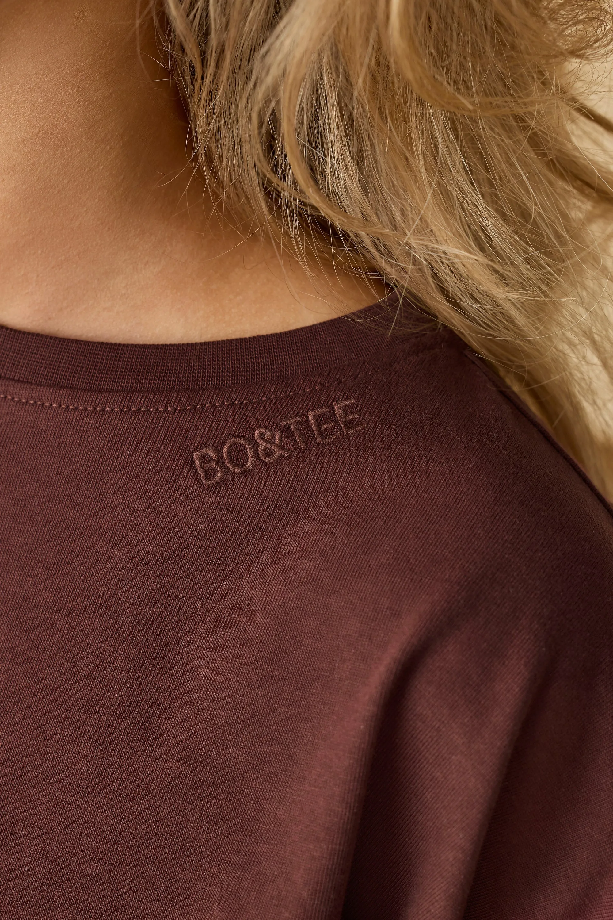 Day Off - Oversized Long Sleeve Crop Top in Mahogany
