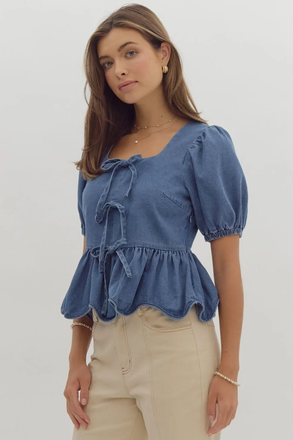 Denim Bow Top