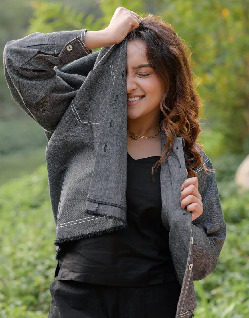 Denim Grey Embroidered Jacket