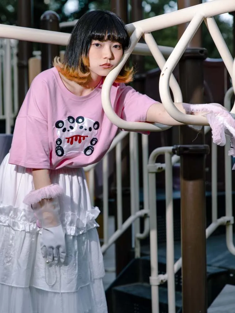 Double Panda Embroidered T-Shirt