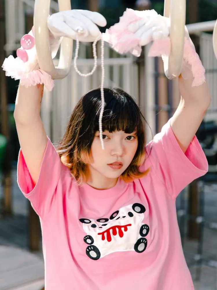 Double Panda Embroidered T-Shirt