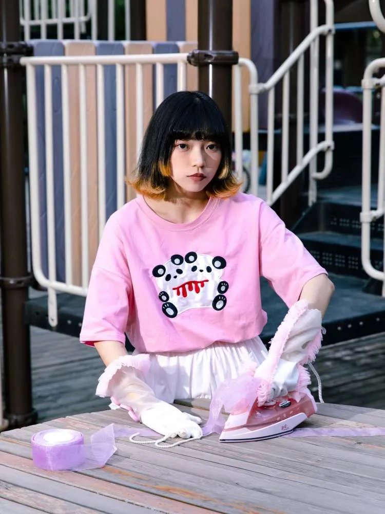 Double Panda Embroidered T-Shirt