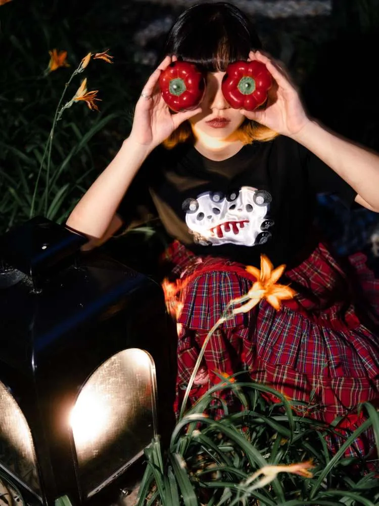 Double Panda Embroidered T-Shirt