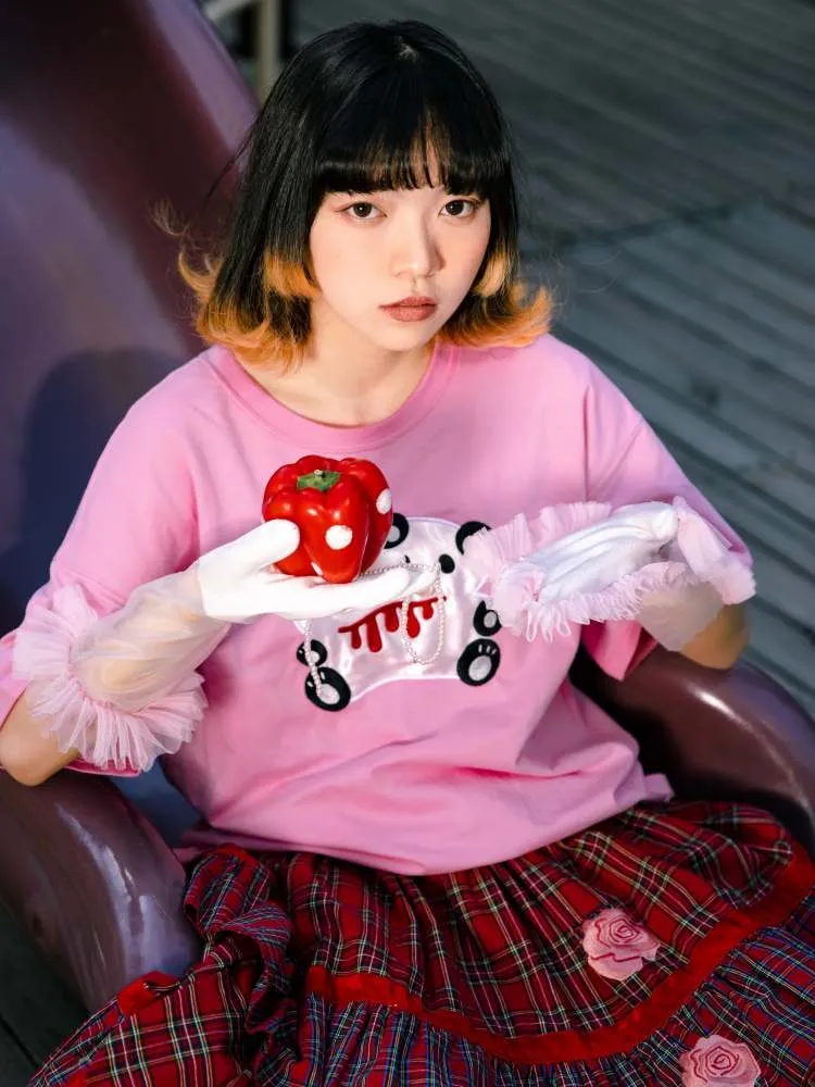 Double Panda Embroidered T-Shirt