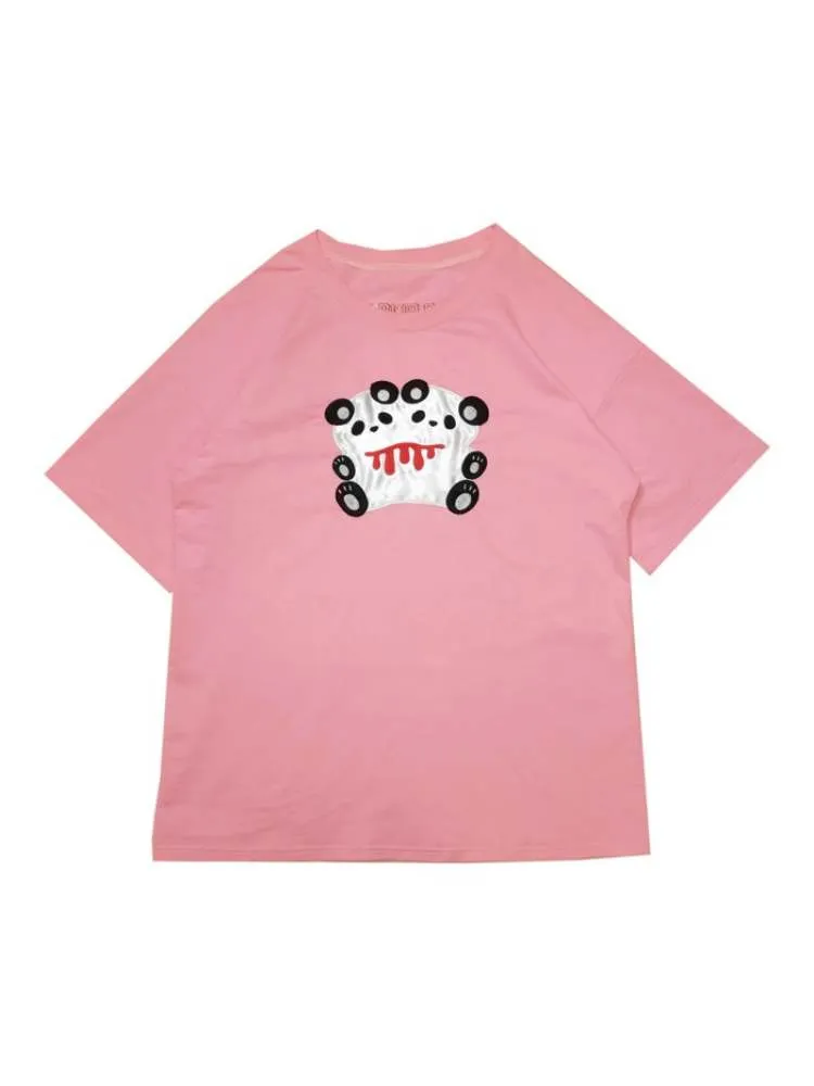 Double Panda Embroidered T-Shirt