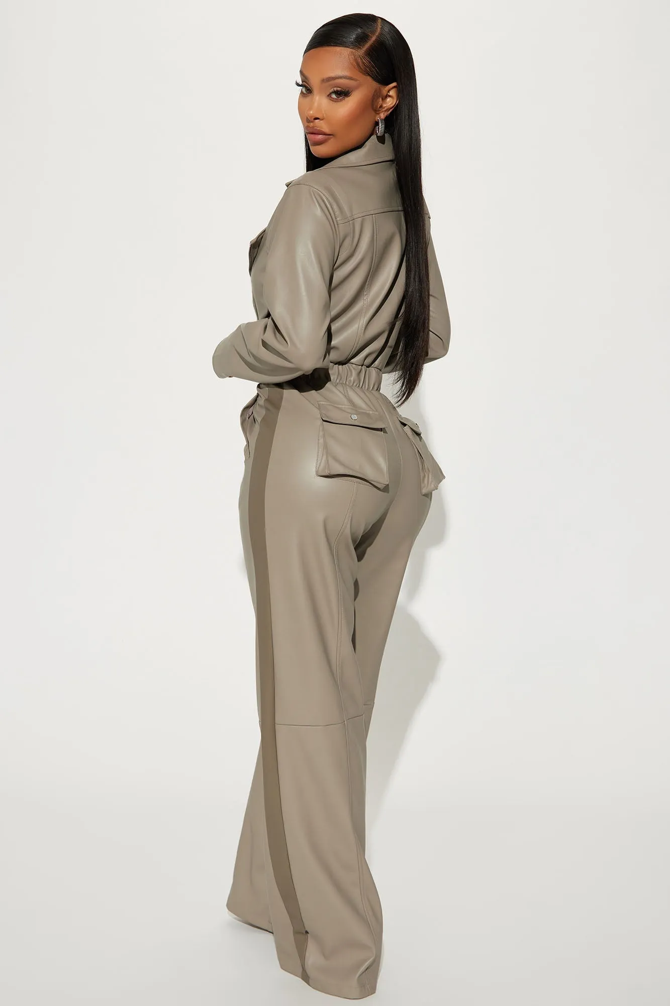 Downtown Gal Faux Leather Jumpsuit - Grey