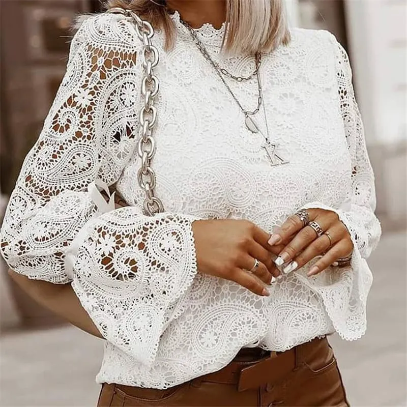 Dreamer Lace Mock Neck Sheer Long Sleeve Top